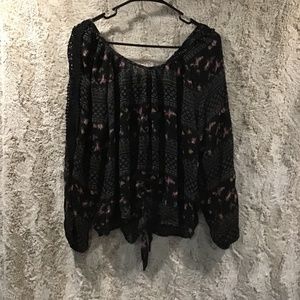 American Rag Cie Black Floral Bandana Blouse Top L